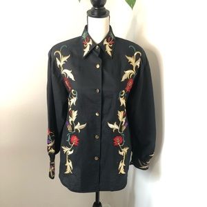 Vintage Adam Douglass by Adrianna Papell Embroidered Floral Button Down Blouse